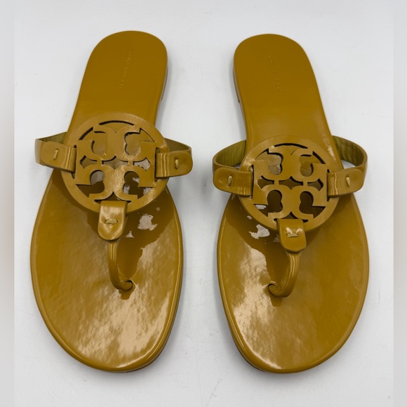 Tory Burch Miller Soft Patent Thong Sandals Olive Green Size 11 Like New - Picture 3 of 8